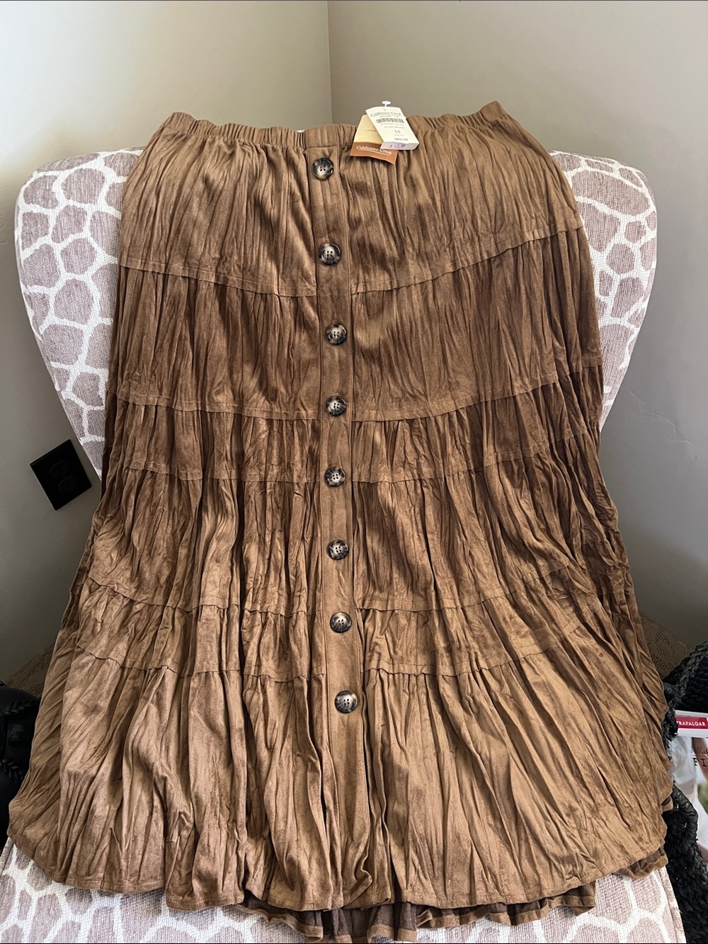 Coldwater Creek Brown Tiered Button-Front Maxi Skirt